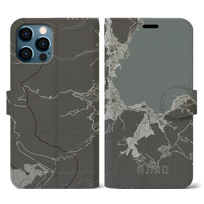 【網代（静岡県）】地図柄iPhoneケース（手帳タイプ）モノトーン・iPhone 12 / 12 Pro 用