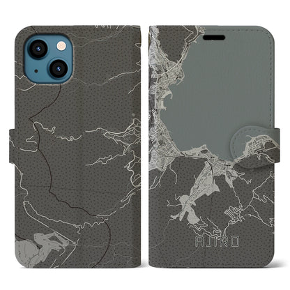 【網代（静岡県）】地図柄iPhoneケース（手帳タイプ）モノトーン・iPhone 13 用