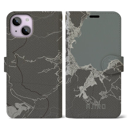 【網代（静岡県）】地図柄iPhoneケース（手帳タイプ）モノトーン・iPhone 14 用