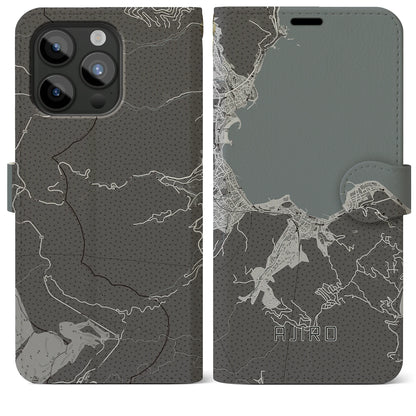 【網代（静岡県）】地図柄iPhoneケース（手帳タイプ）モノトーン・iPhone 15 Pro Max 用