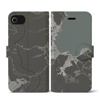 【網代（静岡県）】地図柄iPhoneケース（手帳タイプ）モノトーン・iPhone SE（第3 / 第2世代） / 8 / 7 / 6s / 6 用