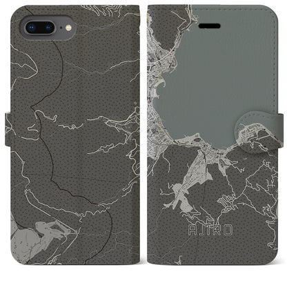 【網代（静岡県）】地図柄iPhoneケース（手帳タイプ）モノトーン・iPhone 8Plus /7Plus / 6sPlus / 6Plus 用