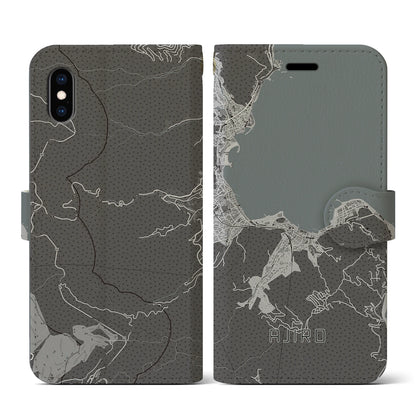 【網代（静岡県）】地図柄iPhoneケース（手帳タイプ）モノトーン・iPhone XS / X 用