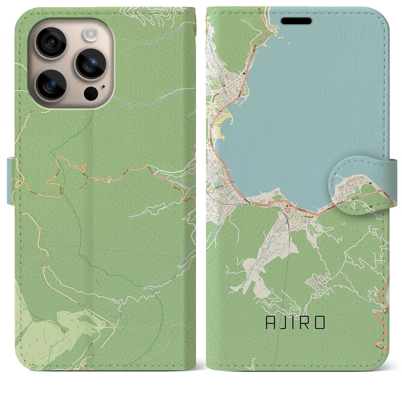 【網代（静岡県）】地図柄iPhoneケース（手帳タイプ）ナチュラル・iPhone 16 Plus 用