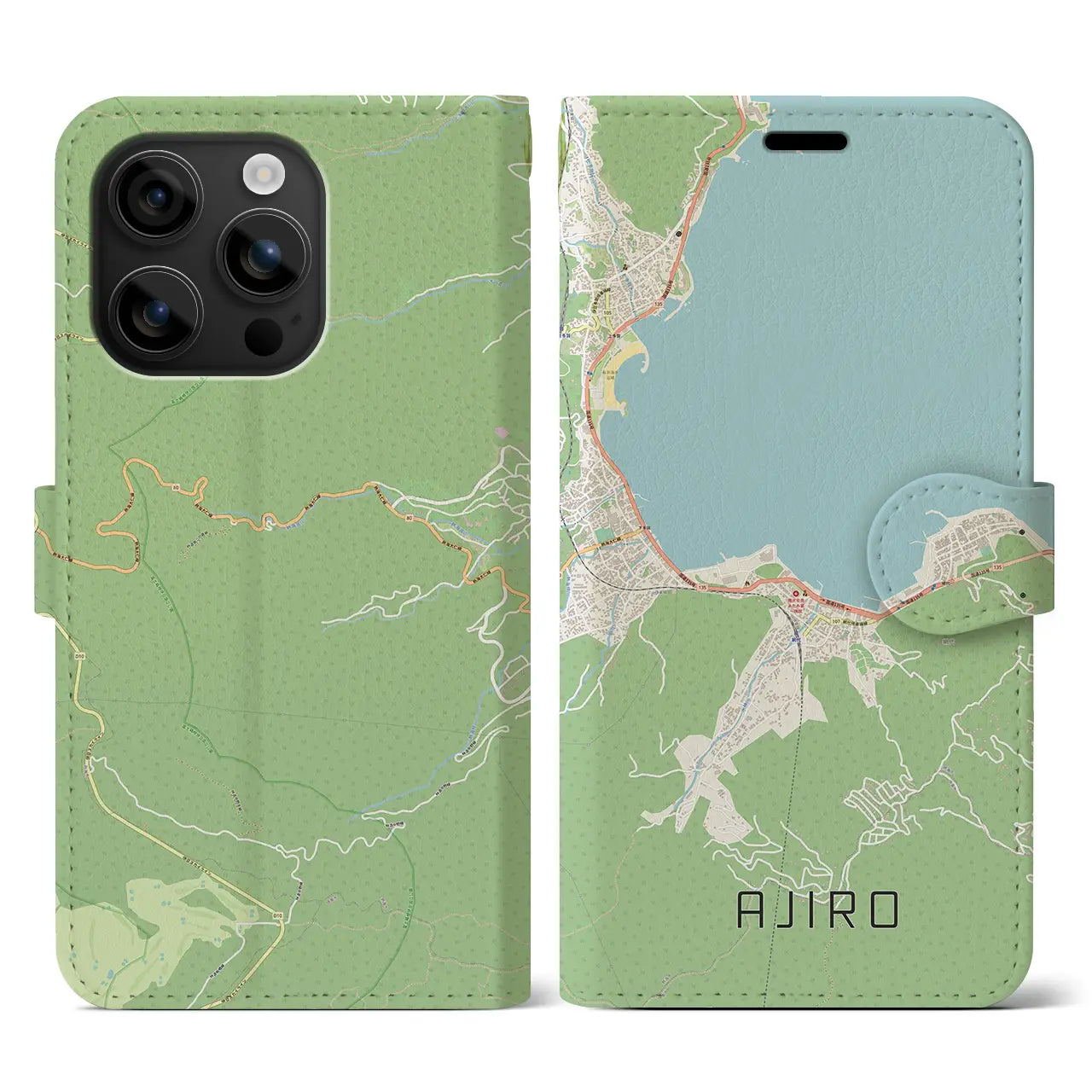 【網代（静岡県）】地図柄iPhoneケース（手帳タイプ）ナチュラル・iPhone 16 用