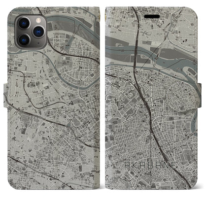 【赤羽（東京都）】地図柄iPhoneケース（手帳タイプ）モノトーン・iPhone 11 Pro Max 用
