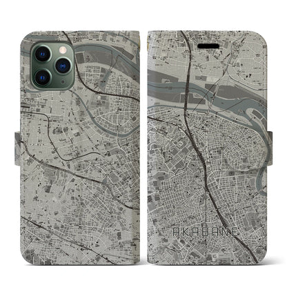 【赤羽（東京都）】地図柄iPhoneケース（手帳タイプ）モノトーン・iPhone 11 Pro 用