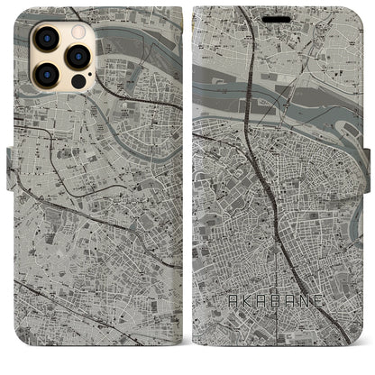 【赤羽（東京都）】地図柄iPhoneケース（手帳タイプ）モノトーン・iPhone 12 Pro Max 用