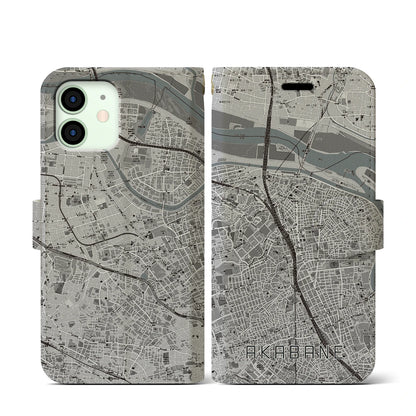 【赤羽（東京都）】地図柄iPhoneケース（手帳タイプ）モノトーン・iPhone 12 mini 用