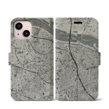 【赤羽（東京都）】地図柄iPhoneケース（手帳タイプ）モノトーン・iPhone 13 mini 用