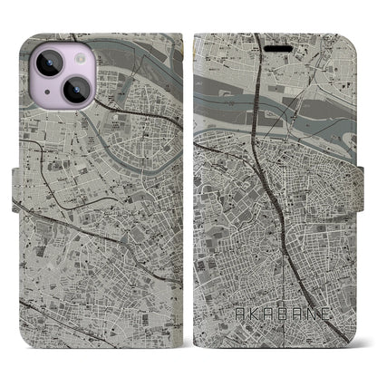 【赤羽（東京都）】地図柄iPhoneケース（手帳タイプ）モノトーン・iPhone 14 用