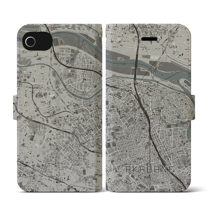 【赤羽（東京都）】地図柄iPhoneケース（手帳タイプ）モノトーン・iPhone SE（第3 / 第2世代） / 8 / 7 / 6s / 6 用