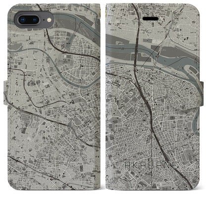 【赤羽（東京都）】地図柄iPhoneケース（手帳タイプ）モノトーン・iPhone 8Plus /7Plus / 6sPlus / 6Plus 用
