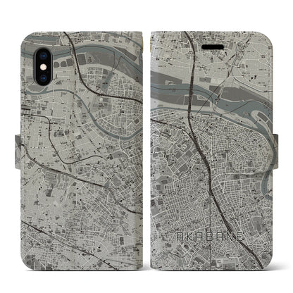 【赤羽（東京都）】地図柄iPhoneケース（手帳タイプ）モノトーン・iPhone XS / X 用