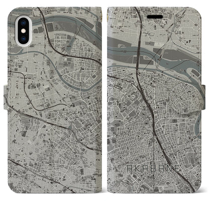 【赤羽（東京都）】地図柄iPhoneケース（手帳タイプ）モノトーン・iPhone XS Max 用