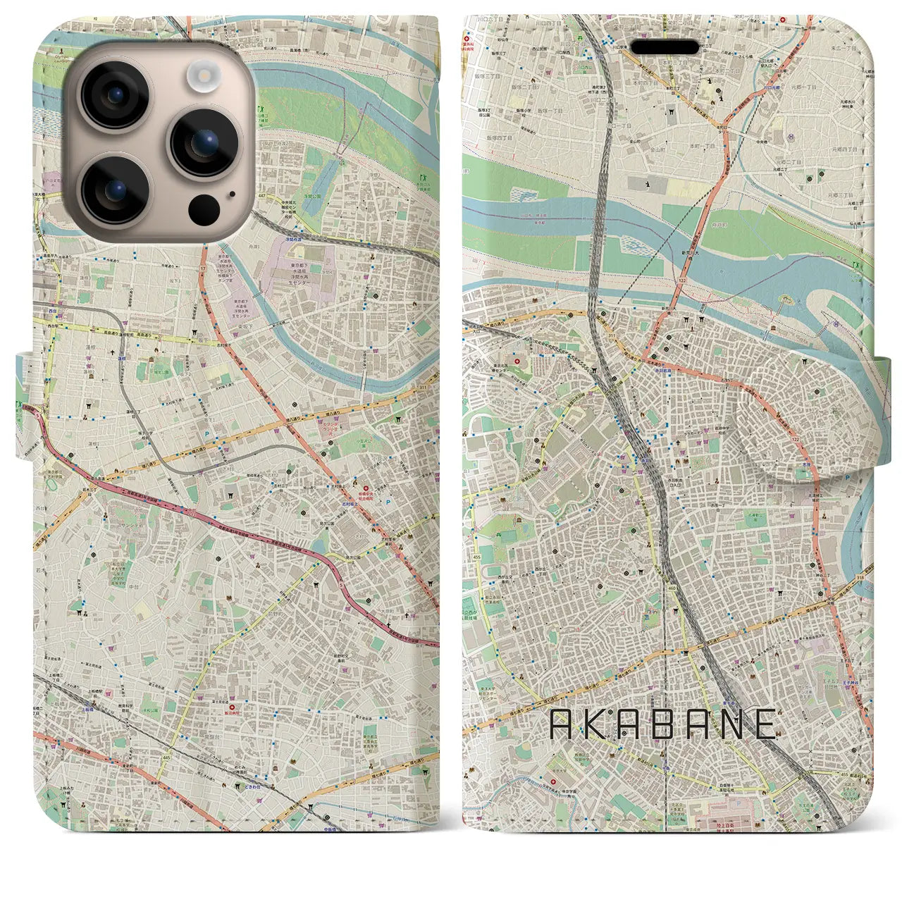 【赤羽（東京都）】地図柄iPhoneケース（手帳タイプ）ナチュラル・iPhone 16 Plus 用