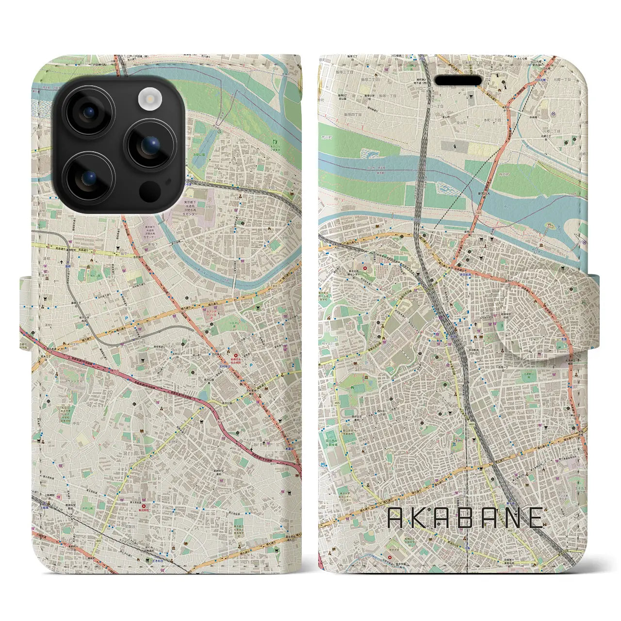 【赤羽（東京都）】地図柄iPhoneケース（手帳タイプ）ナチュラル・iPhone 16 用