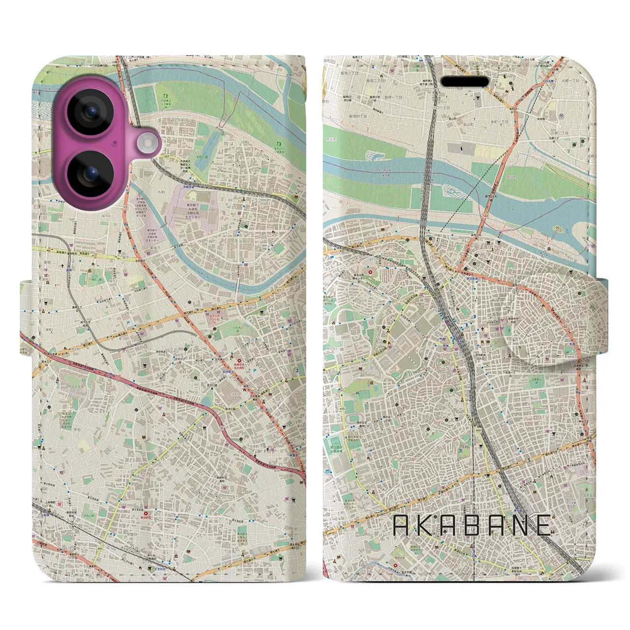 【赤羽（東京都）】地図柄iPhoneケース（手帳タイプ）ナチュラル・iPhone 16 Pro 用