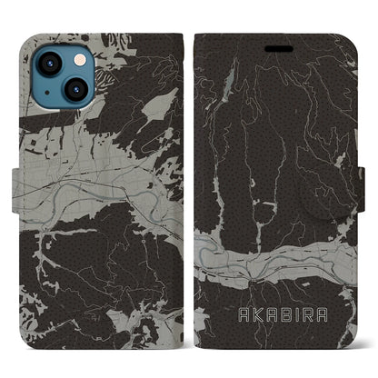 【赤平（北海道）】地図柄iPhoneケース（手帳タイプ）モノトーン・iPhone 13 用