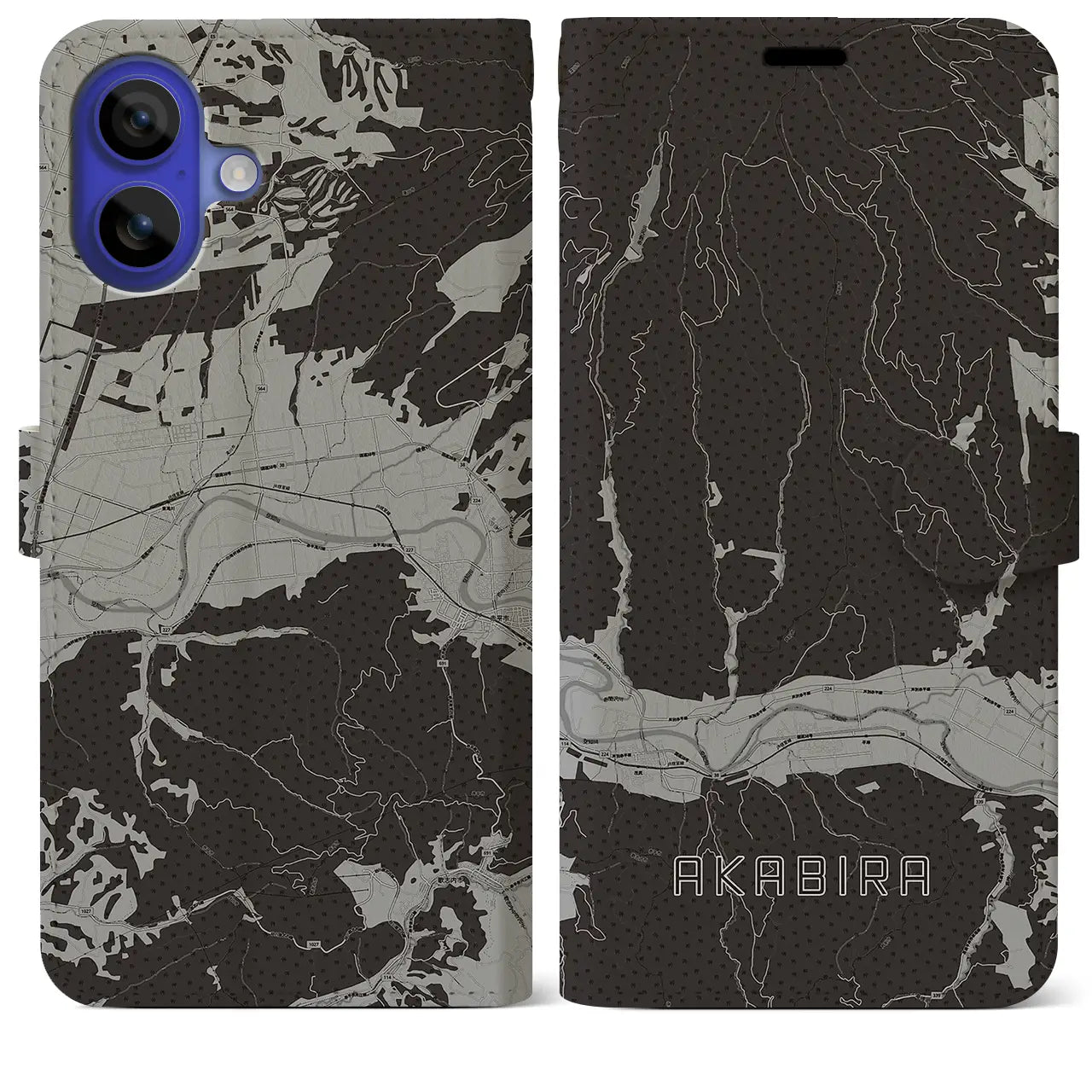 【赤平（北海道）】地図柄iPhoneケース（手帳タイプ）モノトーン・iPhone 16 Pro Max 用