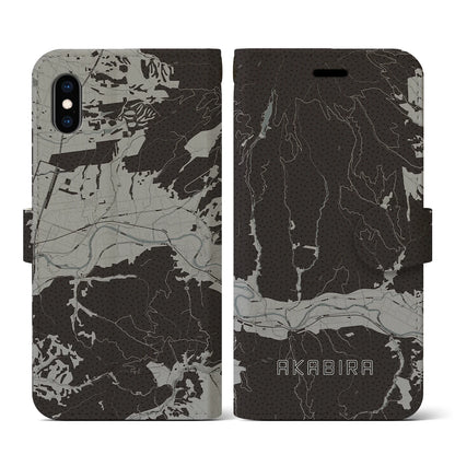 【赤平（北海道）】地図柄iPhoneケース（手帳タイプ）モノトーン・iPhone XS / X 用