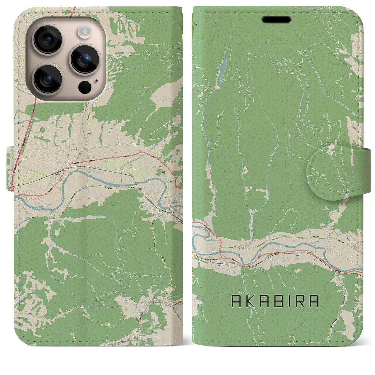 【赤平（北海道）】地図柄iPhoneケース（手帳タイプ）ナチュラル・iPhone 16 Plus 用