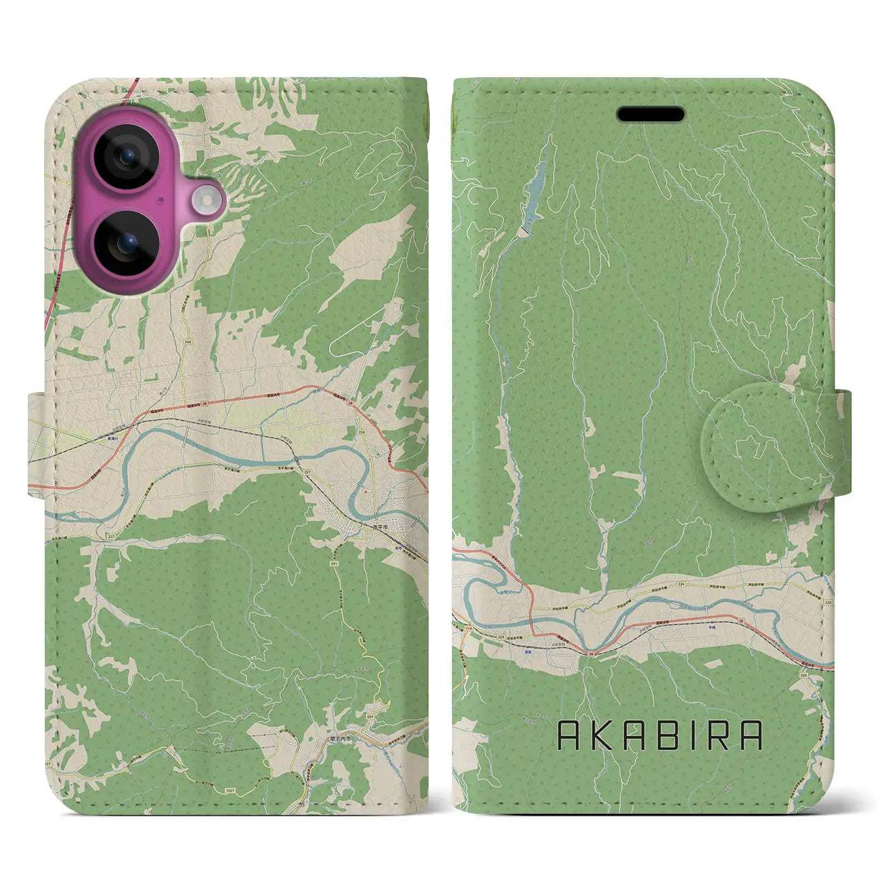 【赤平（北海道）】地図柄iPhoneケース（手帳タイプ）ナチュラル・iPhone 16 Pro 用