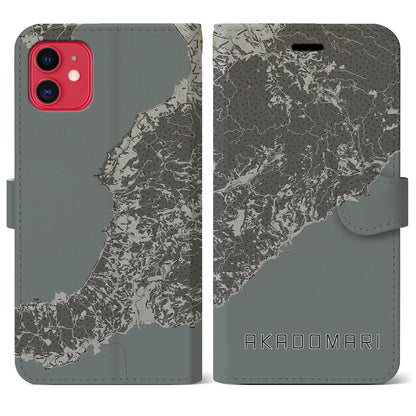 【赤泊（新潟県）】地図柄iPhoneケース（手帳タイプ）モノトーン・iPhone 11 用