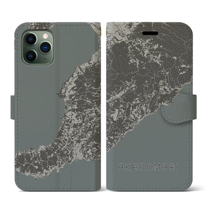 【赤泊（新潟県）】地図柄iPhoneケース（手帳タイプ）モノトーン・iPhone 11 Pro 用