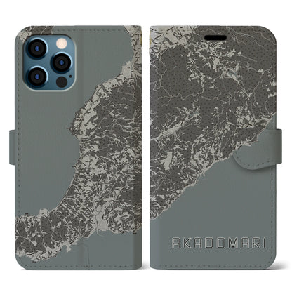 【赤泊（新潟県）】地図柄iPhoneケース（手帳タイプ）モノトーン・iPhone 12 / 12 Pro 用