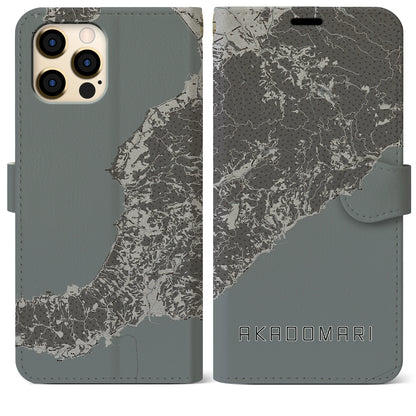 【赤泊（新潟県）】地図柄iPhoneケース（手帳タイプ）モノトーン・iPhone 12 Pro Max 用