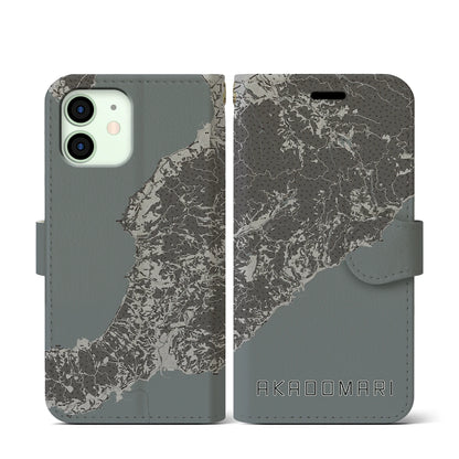 【赤泊（新潟県）】地図柄iPhoneケース（手帳タイプ）モノトーン・iPhone 12 mini 用