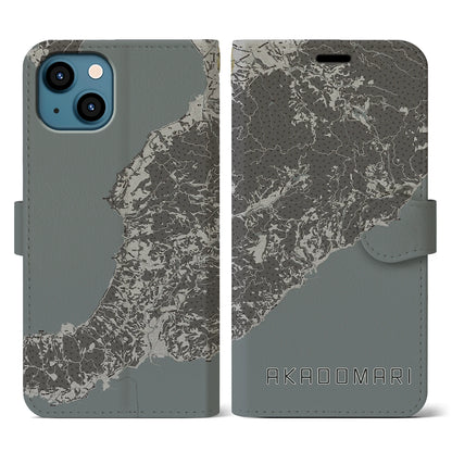 【赤泊（新潟県）】地図柄iPhoneケース（手帳タイプ）モノトーン・iPhone 13 用