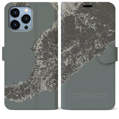 【赤泊（新潟県）】地図柄iPhoneケース（手帳タイプ）モノトーン・iPhone 13 Pro Max 用