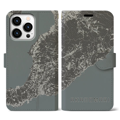 【赤泊（新潟県）】地図柄iPhoneケース（手帳タイプ）モノトーン・iPhone 13 Pro 用