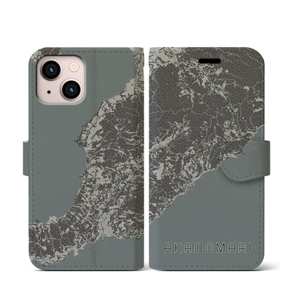 【赤泊（新潟県）】地図柄iPhoneケース（手帳タイプ）モノトーン・iPhone 13 mini 用