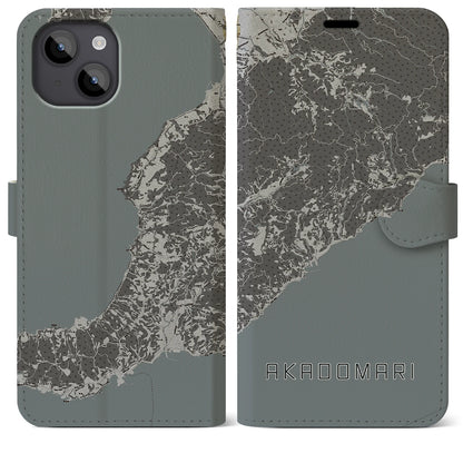 【赤泊（新潟県）】地図柄iPhoneケース（手帳タイプ）モノトーン・iPhone 14 Plus 用