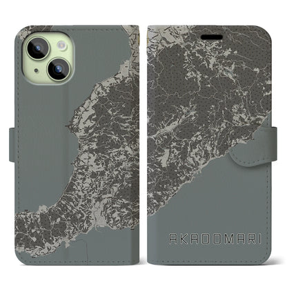 【赤泊（新潟県）】地図柄iPhoneケース（手帳タイプ）モノトーン・iPhone 15 用