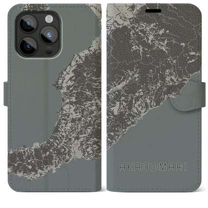 【赤泊（新潟県）】地図柄iPhoneケース（手帳タイプ）モノトーン・iPhone 15 Pro Max 用