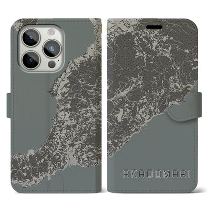 【赤泊（新潟県）】地図柄iPhoneケース（手帳タイプ）モノトーン・iPhone 15 Pro 用