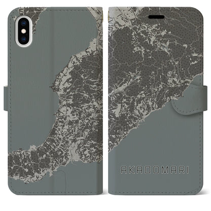 【赤泊（新潟県）】地図柄iPhoneケース（手帳タイプ）モノトーン・iPhone XS Max 用