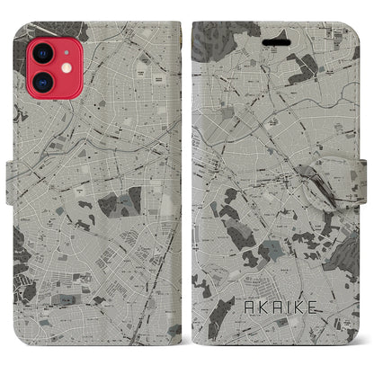 【赤池（愛知県）】地図柄iPhoneケース（手帳タイプ）モノトーン・iPhone 11 用