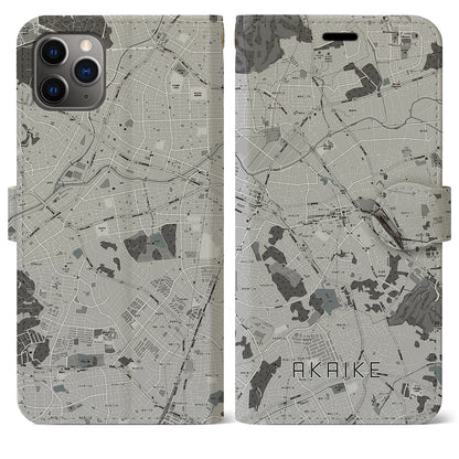 【赤池（愛知県）】地図柄iPhoneケース（手帳タイプ）モノトーン・iPhone 11 Pro Max 用