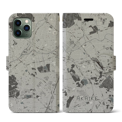 【赤池（愛知県）】地図柄iPhoneケース（手帳タイプ）モノトーン・iPhone 11 Pro 用