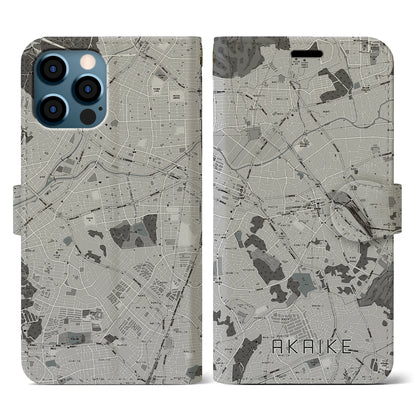 【赤池（愛知県）】地図柄iPhoneケース（手帳タイプ）モノトーン・iPhone 12 / 12 Pro 用