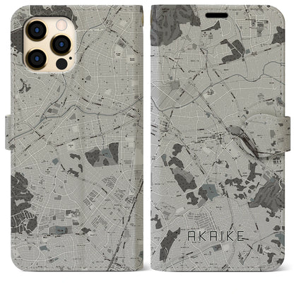 【赤池（愛知県）】地図柄iPhoneケース（手帳タイプ）モノトーン・iPhone 12 Pro Max 用