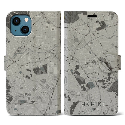 【赤池（愛知県）】地図柄iPhoneケース（手帳タイプ）モノトーン・iPhone 13 用