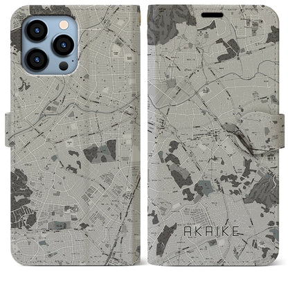 【赤池（愛知県）】地図柄iPhoneケース（手帳タイプ）モノトーン・iPhone 13 Pro Max 用