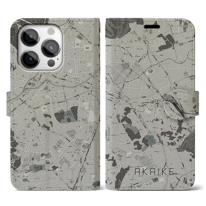 【赤池（愛知県）】地図柄iPhoneケース（手帳タイプ）モノトーン・iPhone 14 Pro 用