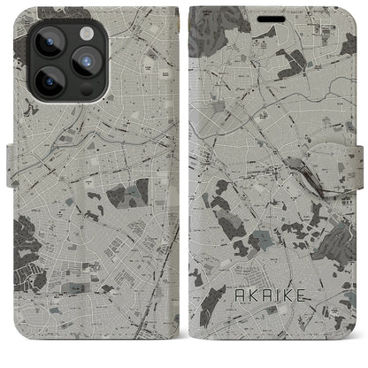 【赤池（愛知県）】地図柄iPhoneケース（手帳タイプ）モノトーン・iPhone 15 Pro Max 用